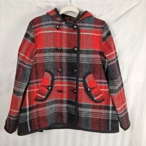 Wool Plaid Peacoat Jacket Women's Woolrich Century Size L